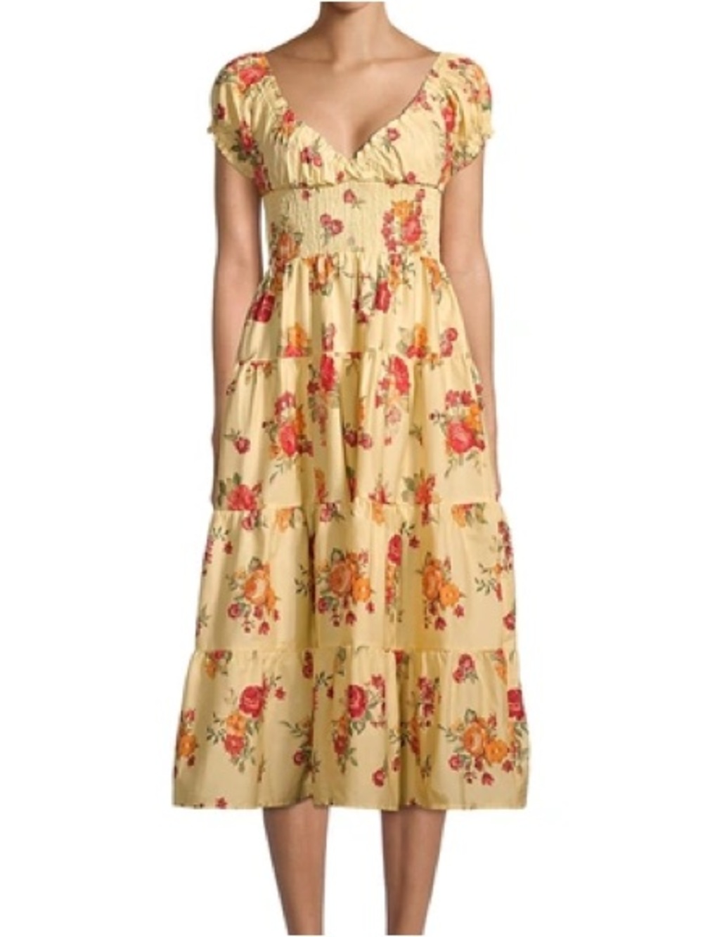 DANIELLE BERNSTEIN by WeWoreWhat Yellow Floral Tiered Midi Dress
